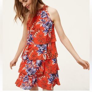 Loft Floral Tiered Red Dress size small
